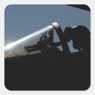 A pilot prepares for take-off square sticker