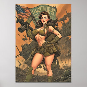 A Pin-Up Heroine in a Post-Apocalyptic World Poster