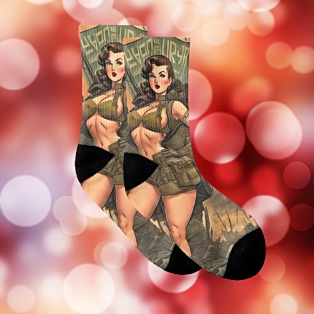 A Pin-Up Heroine in a Post-Apocalyptic World Socks (Creator Uploaded)