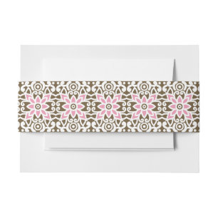 a pink and brown pattern on a white background invitation belly band