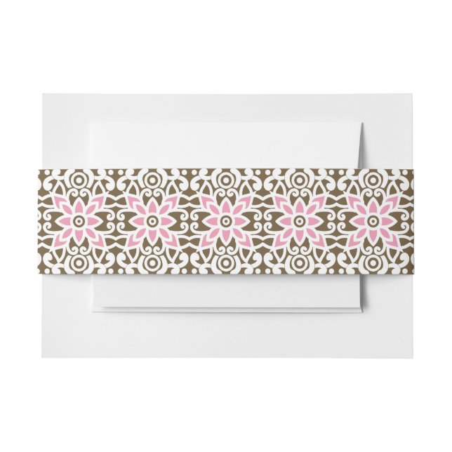 a pink and brown pattern on a white background invitation belly band (Front Example)