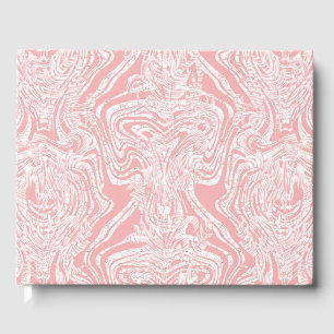 a pink and white abstract design on a white backgr guest book