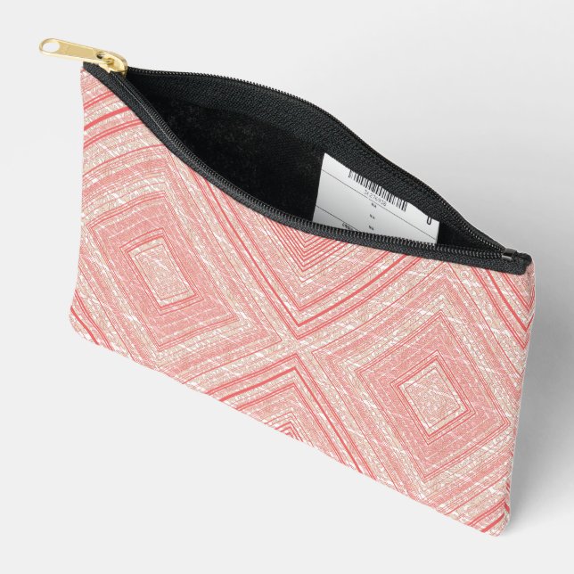 a pink and white background with a diamond pattern accessory pouch (Open)