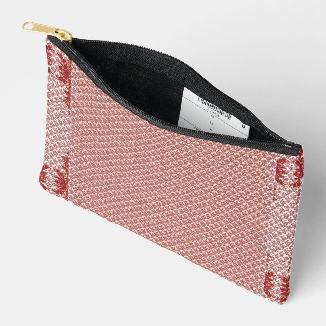 a pink and white background with a pattern accessory pouch (Open)