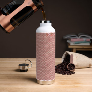 a pink and white background with a pattern water bottle
