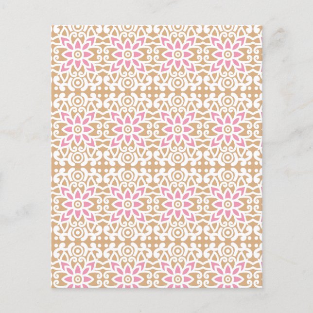 a pink and white flower pattern on a brown backgro flyer (Front)