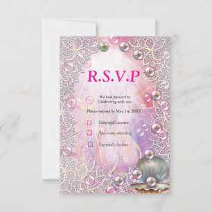 A Pink and White Marble Finish with Brushed Gold RSVP Card