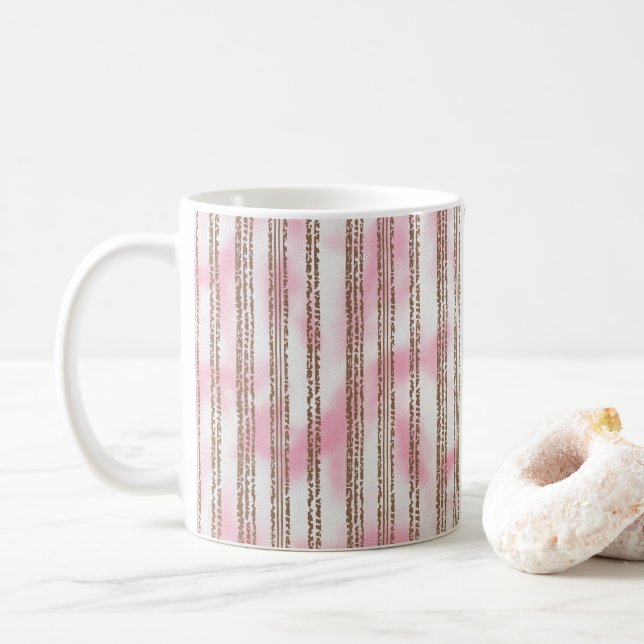 a pink and white striped background coffee mug (With Donut)