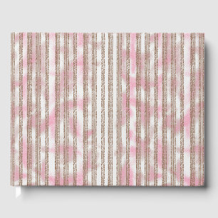 a pink and white striped background guest book
