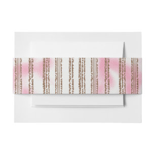 a pink and white striped background invitation belly band