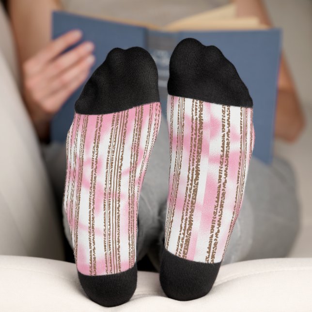 a pink and white striped background socks (Bottom)