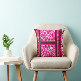 a pink and white wallpaper with a cross on it cushion