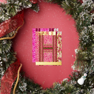 a pink and white wallpaper with a cross on it foil holiday postcard