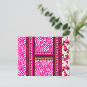 a pink and white wallpaper with a cross on it postcard