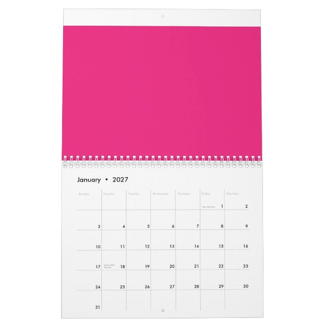a pink background with a black border calendar (Jan 2027)