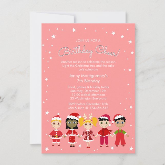 A Pink Christmas Birthday Party Invitation (Front)