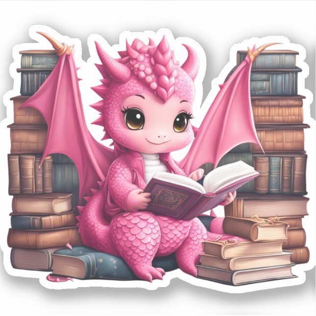 A Pink Dragon Reading Sticker (Front)