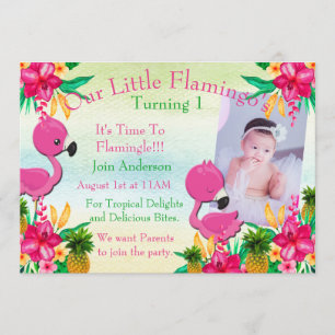 A Pink Flamingo Flamingling 1st bday Party Invite