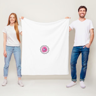 a pink flower with a blue centre on a white backgr fleece blanket