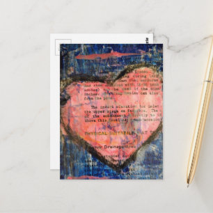 a Pink Heart On Blue Mixed Media Collage Postcard