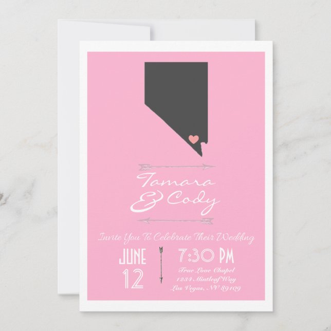 A Pink Las Vegas, Nevada Wedding Invitation (Front)