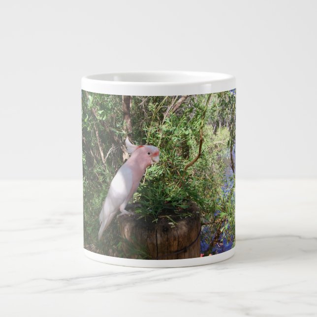 A Pink Major Mitchell's cockatoo on a barrel Large Coffee Mug (Front)
