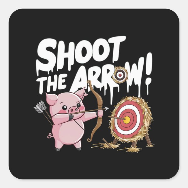 A pink piglet aiming a bow an arrow square sticker (Front)