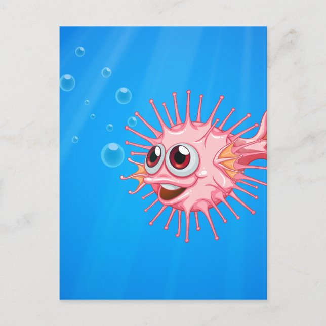A pink puffer fish in the ocean postcard (Front)