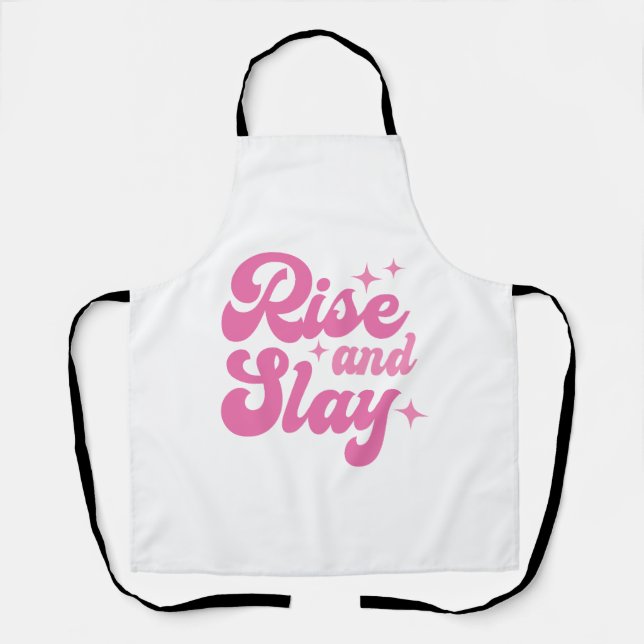 A pink retro Rise and Slay Apron (Front)