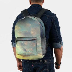 A pink to the clouds printed backpack