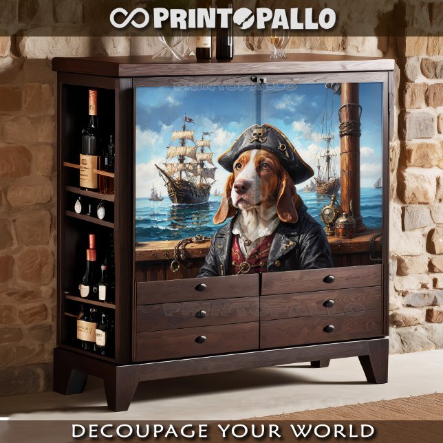 A pirate basset hound in marine paint with galleon tissue paper (Creator Uploaded)