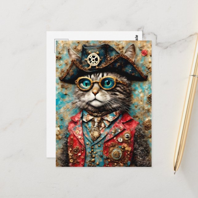 A Pirate Cat Postcard (Front/Back In Situ)
