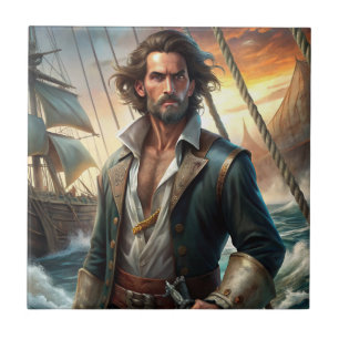 A Pirate from a Ship Ceramic Tile