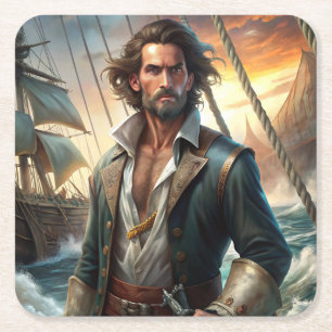 A Pirate from a Ship Square Paper Coaster