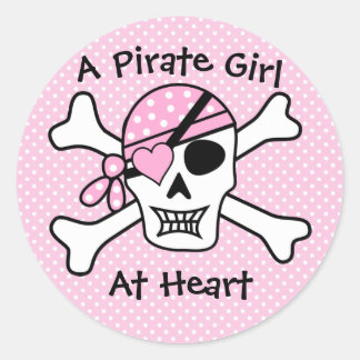 A Pirate Girl At Heart Cute Pink Girly Polka Dot Classic Round Sticker