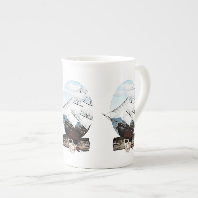 A Pirate Ship Bone China Mug (Front Right)