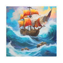 A Pirate Ship in a Wave of Water
