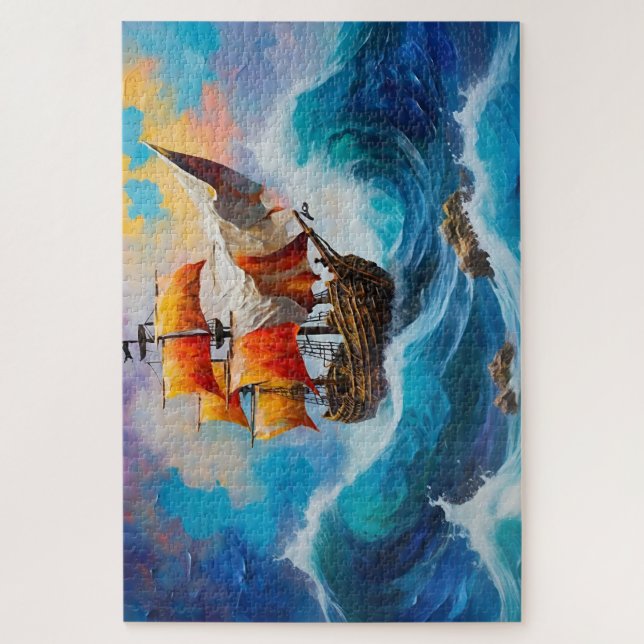 A Pirate Ship in a Wave of Water  Jigsaw Puzzle (Vertical)