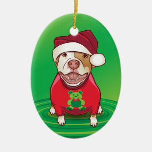 A Pit Bull in a Bear Tee Ceramic Ornament