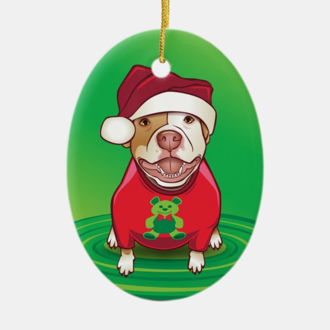 A Pit Bull in a Bear Tee (Flipped) Ceramic Ornament (Front)