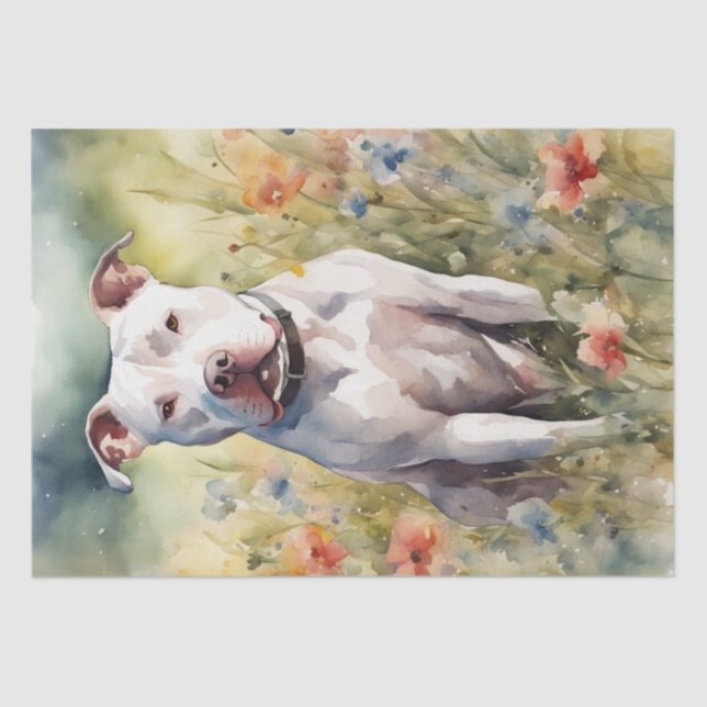 A Pitbull in a Meadow Decoupage Tissue Paper (Front)