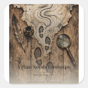 "A Plan Needs Footsteps" Planner Productivity Tee Square Sticker