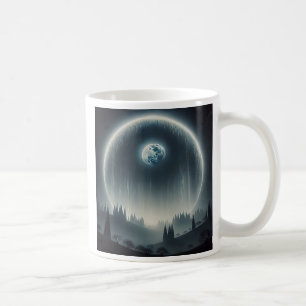A planet surrounded by a bright halo. coffee mug