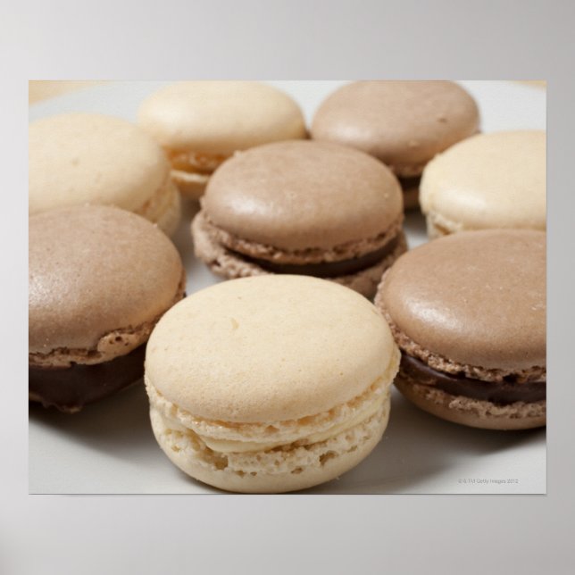 A plate of Chocolate and Vanilla Macarons, the Poster (Front)