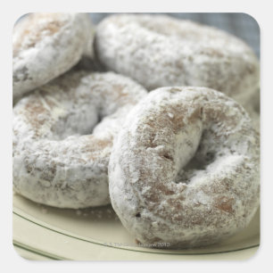 A plate of sugar doughnuts square sticker