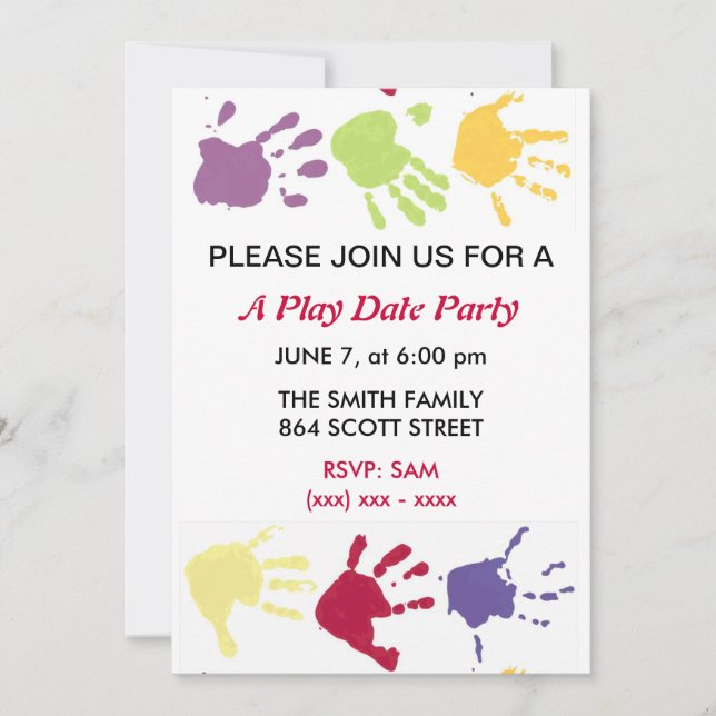 A Play Date Party Kids Invitation (Front)