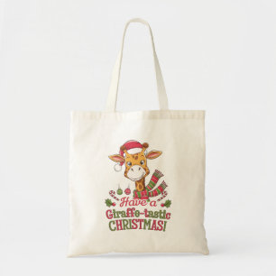 A playful christmas giraffe tote bag