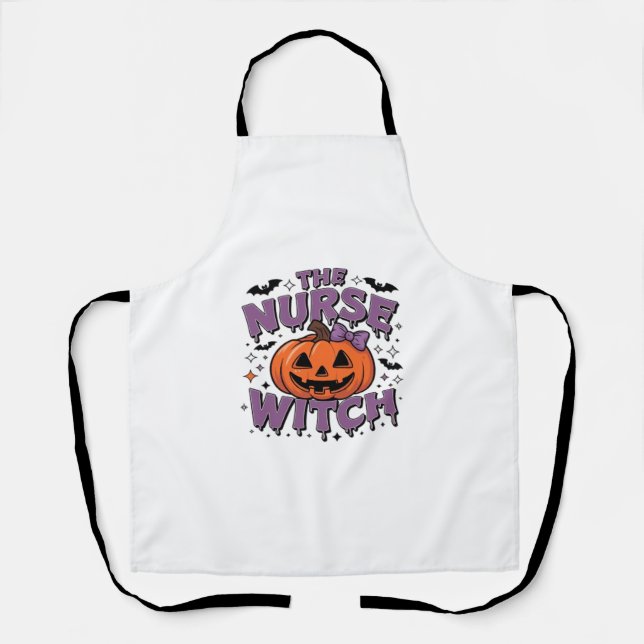 A playful design featuring a pumpkin witch with a  apron (Front)