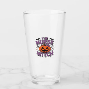 A playful design featuring a pumpkin witch with a  glass