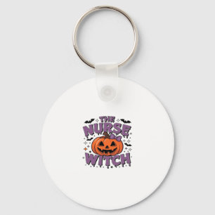 A playful design featuring a pumpkin witch with a key ring